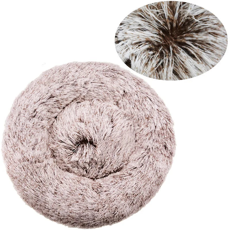 Gradient khaki Color Round Plush Pet Bed for Dogs and Cats – Super Soft