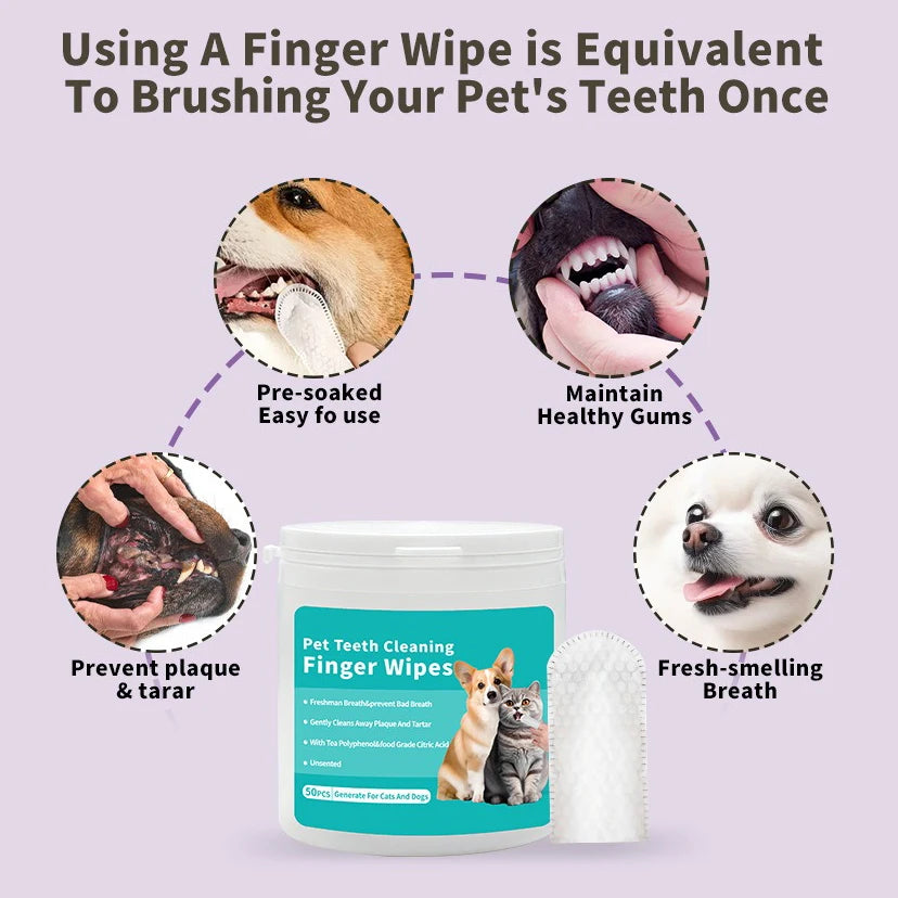 Disposable Pet Finger Toothbrush Wipes for Oral Care