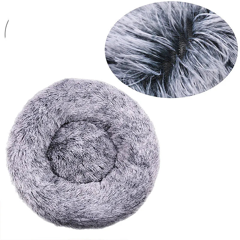 Gradient light gray Color Round Plush Pet Bed for Dogs and Cats – Super Soft